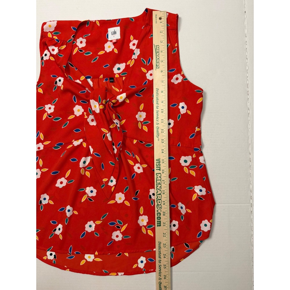 Cabi Sleeveless Blouse Floral Small Red Front Tie V-Neck Casual Top - Picture 6 of 7